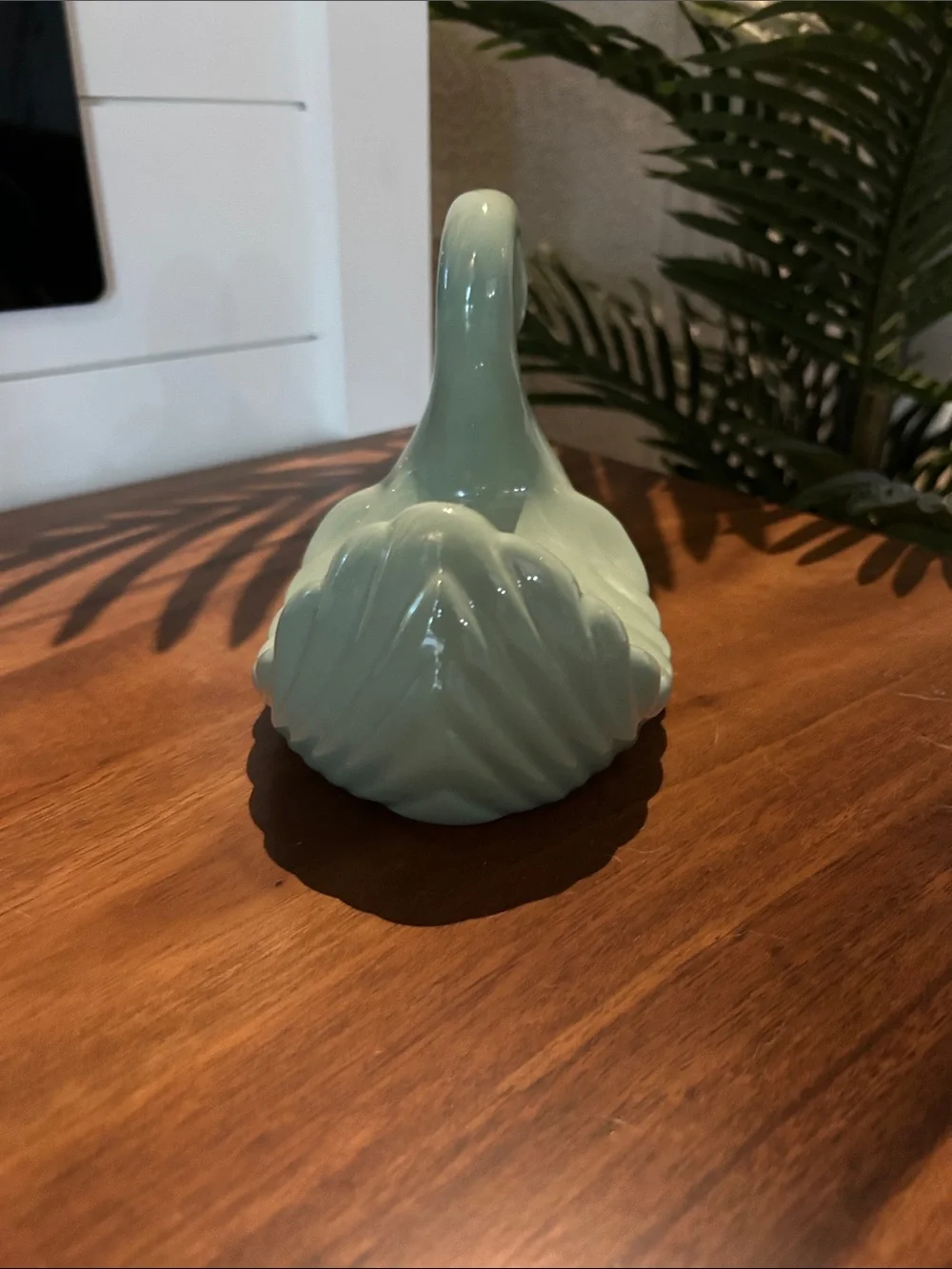 Vintage Glossy Teal Ceramic Swan Figurine Accent